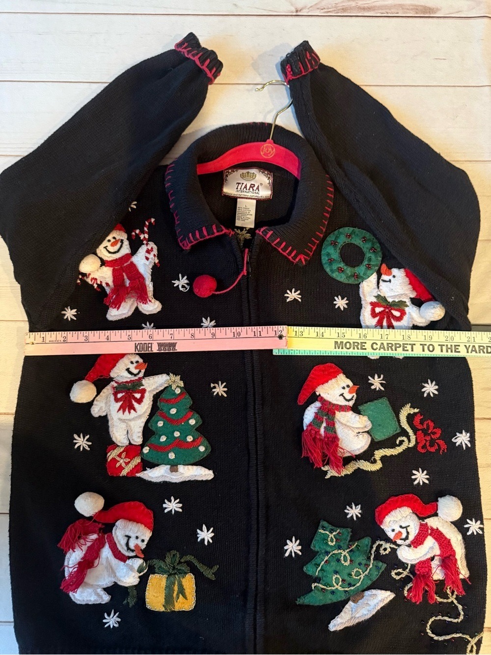 Tiara International Vtg Christmas Snowman Full Zip Cardigan L Holiday Whimsical - Picture 11 of 12